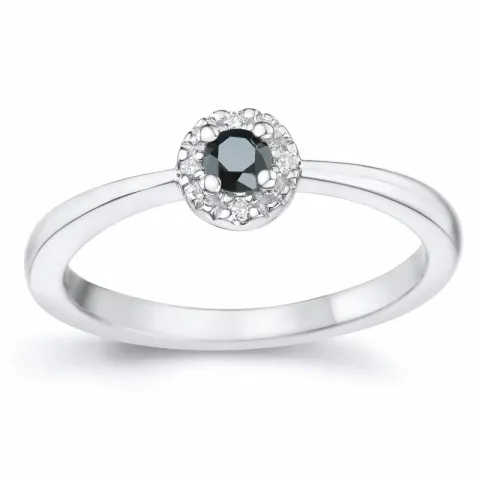 elegant sort diamant brillantring i 14 karat hvidguld 0,11 ct 0,02 ct