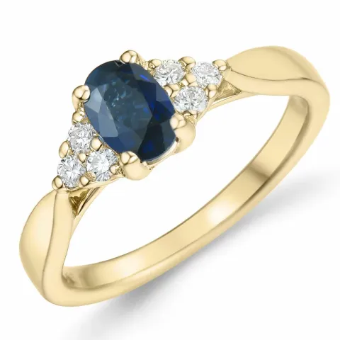 safir brillantring i 14 karat guld 0,65 ct 0,14 ct