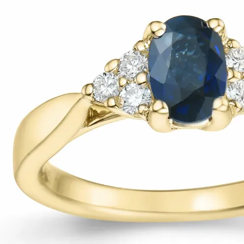 safir brillantring i 14 karat guld 0,65 ct 0,14 ct