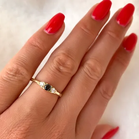 elegant sort diamant brillantring i 14 karat guld 0,165 ct 0,15 ct