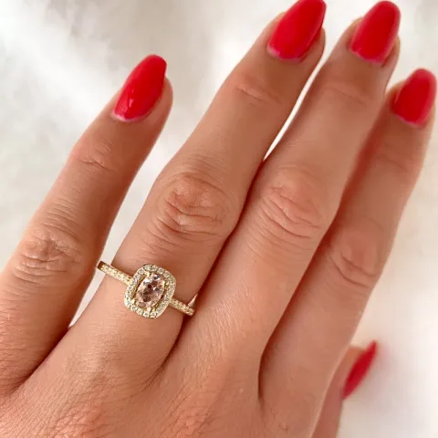 morganit diamantring i 14 karat guld 0,42 ct 0,164 ct