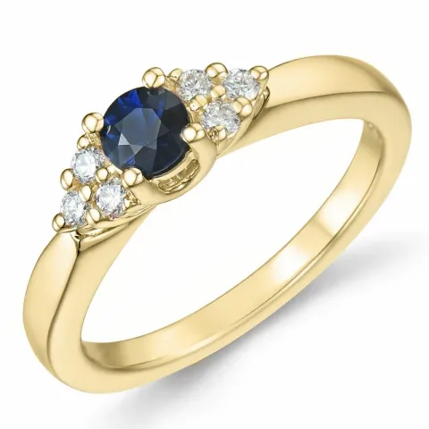 safir brillantring i 14 karat guld 0,38 ct 0,12 ct