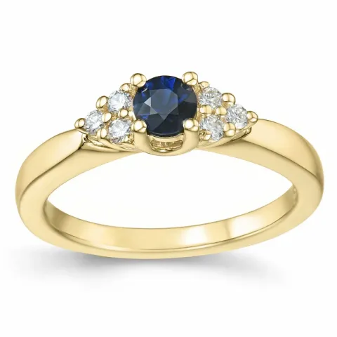 safir brillantring i 14 karat guld 0,38 ct 0,12 ct