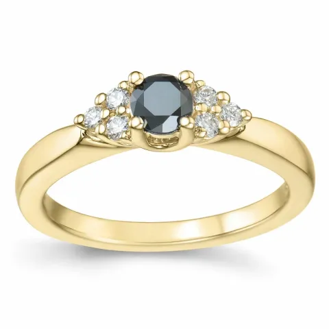 elegant sort diamant brillantring i 14 karat guld 0,25 ct 0,12 ct