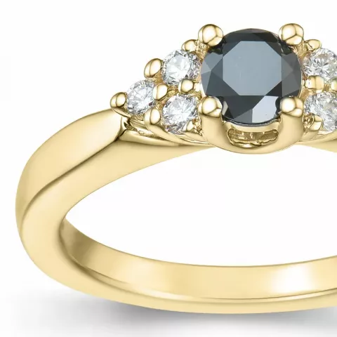 elegant sort diamant brillantring i 14 karat guld 0,25 ct 0,12 ct