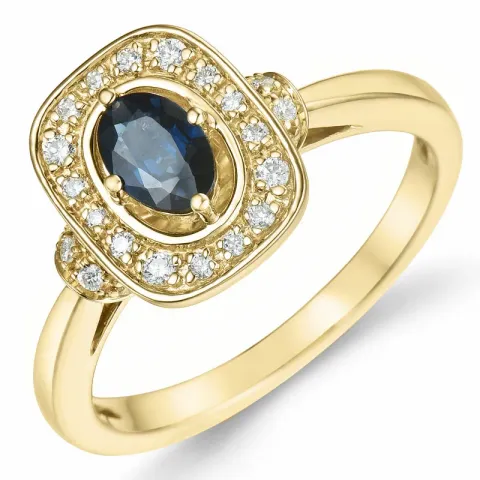 Kollektionsprøve firkantet safir diamantring i 14 karat guld 0,65 ct 0,152 ct
