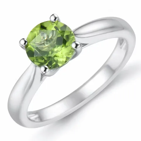 grøn peridot solitairering i 14 karat hvidguld 1,27 ct