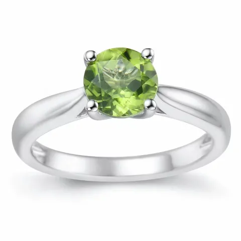 grøn peridot solitairering i 14 karat hvidguld 1,27 ct