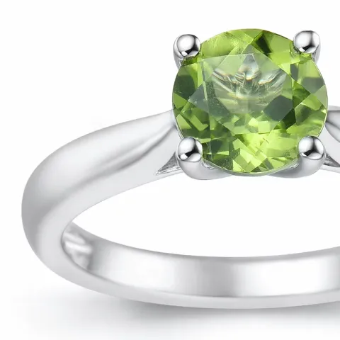 grøn peridot solitairering i 14 karat hvidguld 1,27 ct