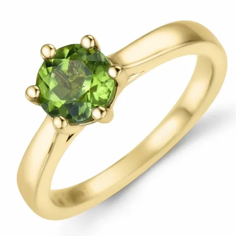grøn peridot solitairering i 14 karat guld 1,27 ct