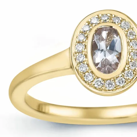 oval morganit brillantring i 14 karat guld 0,18 ct 0,072 ct