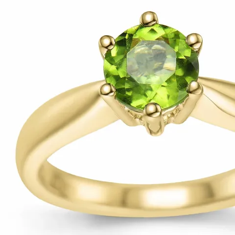 grøn peridot solitairering i 14 karat guld 1,27 ct