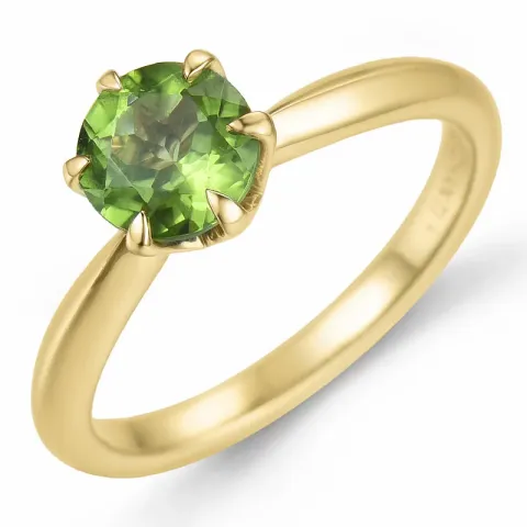 grøn peridot solitairering i 14 karat guld 1,27 ct