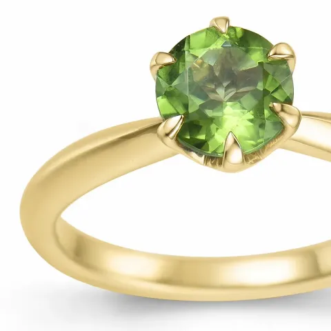 grøn peridot solitairering i 14 karat guld 1,27 ct