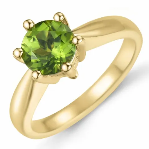 grøn peridot solitairering i 14 karat guld 1,55 ct