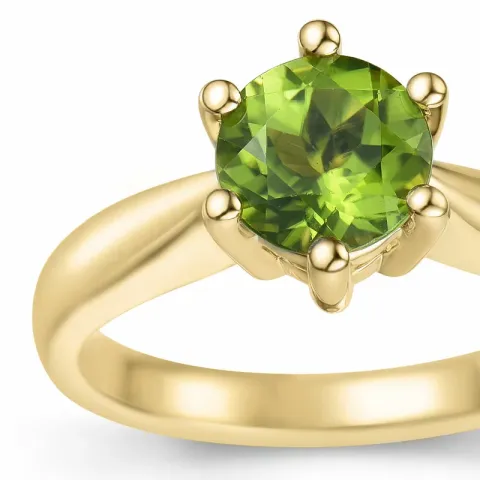 grøn peridot solitairering i 14 karat guld 1,55 ct