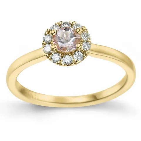 rund morganit diamantring i 14 karat guld 0,22 ct 0,15 ct