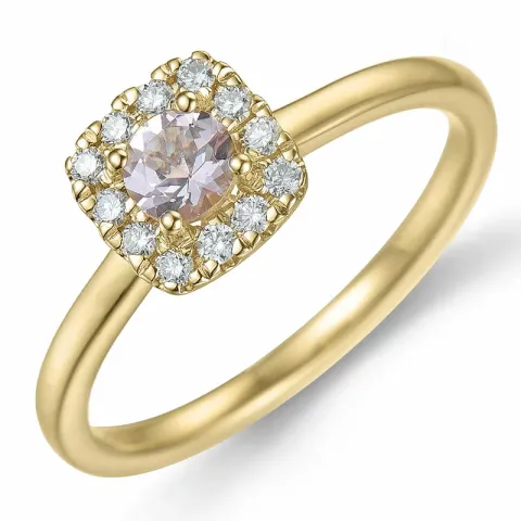 firkantet morganit diamantring i 14 karat guld 0,22 ct 0,14 ct