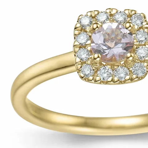 firkantet morganit diamantring i 14 karat guld 0,22 ct 0,14 ct