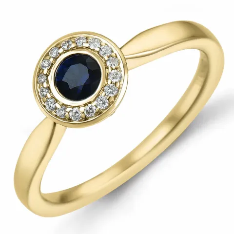 rund safir brillantring i 14 karat guld 0,306 ct 0,136 ct