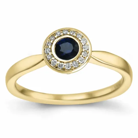 rund safir brillantring i 14 karat guld 0,306 ct 0,136 ct