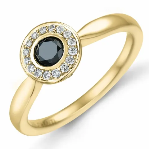 rund sort diamant brillantring i 14 karat guld 0,21 ct 0,136 ct