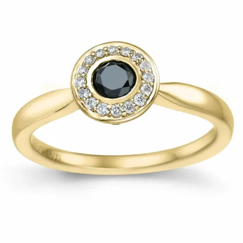 rund sort diamant brillantring i 14 karat guld 0,21 ct 0,136 ct