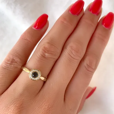 rund sort diamant brillantring i 14 karat guld 0,21 ct 0,136 ct