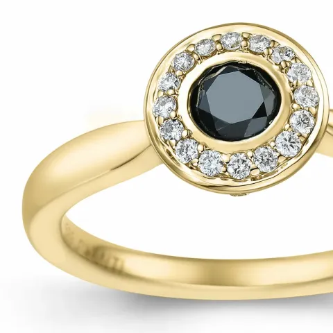 rund sort diamant brillantring i 14 karat guld 0,21 ct 0,136 ct