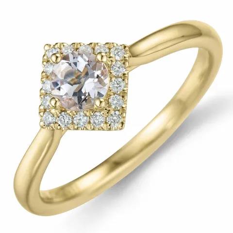 firkantet morganit diamantring i 14 karat guld 0,32 ct 0,112 ct