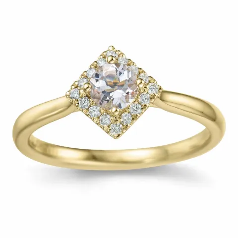 firkantet morganit diamantring i 14 karat guld 0,32 ct 0,112 ct