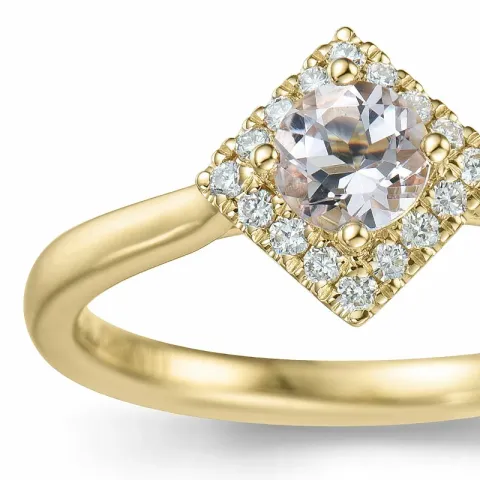 firkantet morganit diamantring i 14 karat guld 0,32 ct 0,112 ct