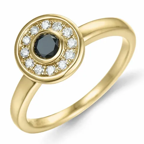 rund sort diamant brillantring i 14 karat guld 0,20 ct 0,132 ct