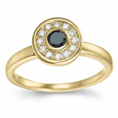 rund sort diamant brillantring i 14 karat guld 0,20 ct 0,132 ct