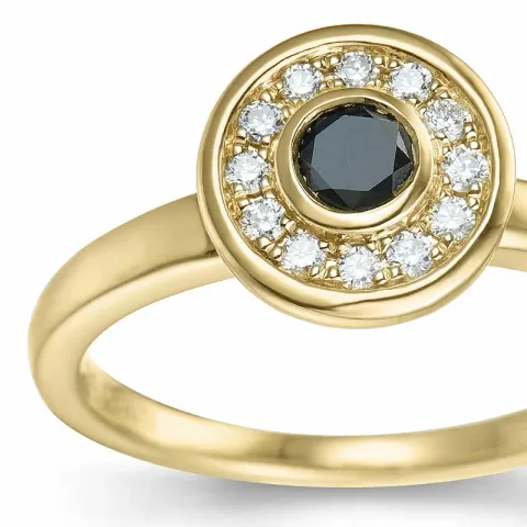 rund sort diamant brillantring i 14 karat guld 0,20 ct 0,132 ct