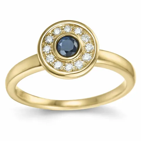 rund safir brillantring i 14 karat guld 0,306 ct 0,132 ct