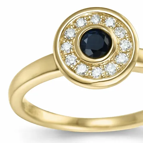 rund safir brillantring i 14 karat guld 0,306 ct 0,132 ct