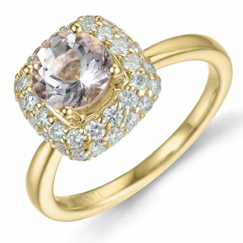 elegant firkantet morganit diamantring i 14 karat guld 0,98 ct 0,624 ct