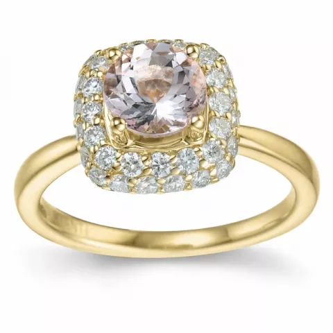 elegant firkantet morganit diamantring i 14 karat guld 0,98 ct 0,624 ct