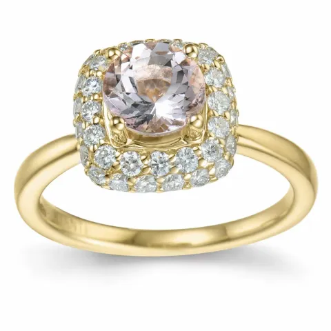 elegant firkantet morganit diamantring i 14 karat guld 0,98 ct 0,624 ct