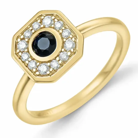 firkantet safir brillantring i 14 karat guld 0,306 ct 0,192 ct