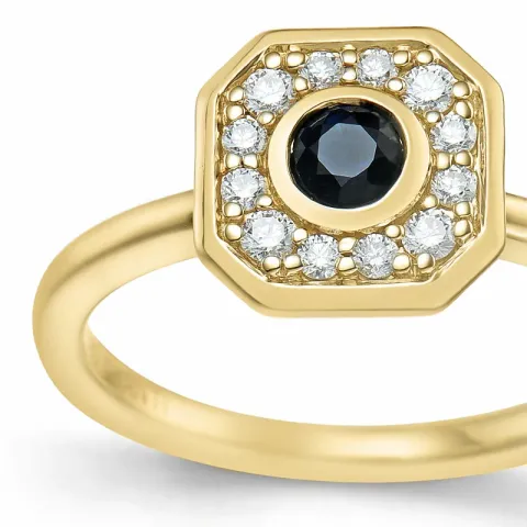 firkantet safir brillantring i 14 karat guld 0,306 ct 0,192 ct