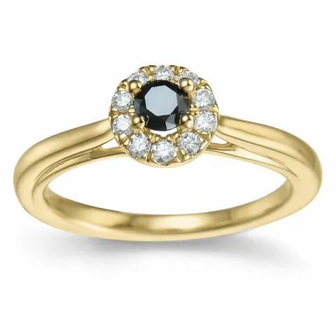elegant sort diamant ring i 14 karat guld 0,20 ct 0,15 ct