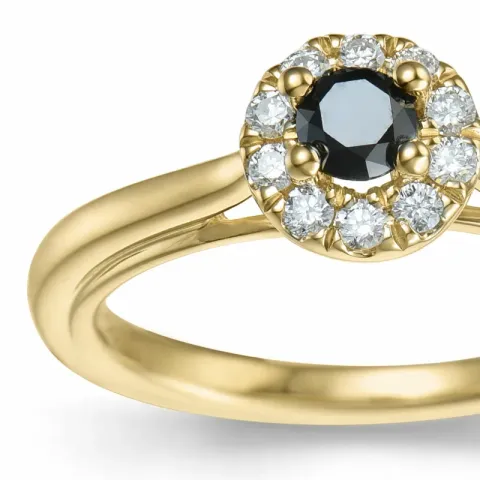 elegant sort diamant ring i 14 karat guld 0,20 ct 0,15 ct