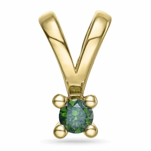 0,14 ct grøn behandlet naturlig diamant solitairevedhæng i 14 karat guld 0,14 ct