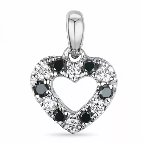 hjerte sort diamant diamantvedhæng i 14 karat hvidguld 0,104 ct 0,102 ct