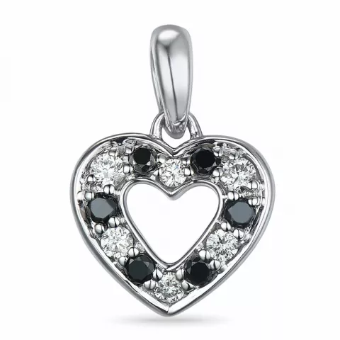 hjerte sort diamant vedhæng i 14 karat hvidguld 0,083 ct 0,066 ct
