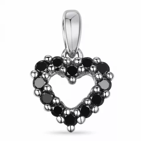 hjerte sort diamant vedhæng i 14 karat hvidguld 0,18 ct