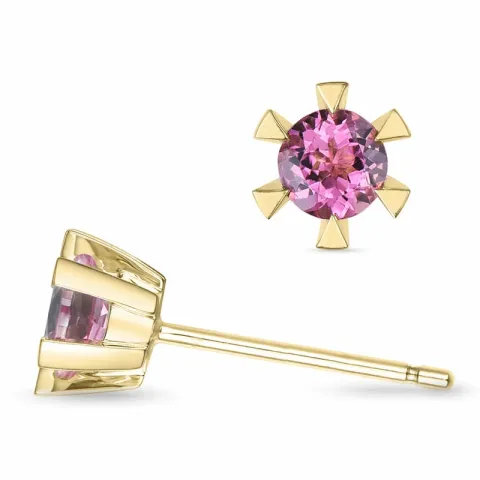 2 x 0,28 ct pink turmalin solitaireørestikker i 14 karat guld med turmalin
