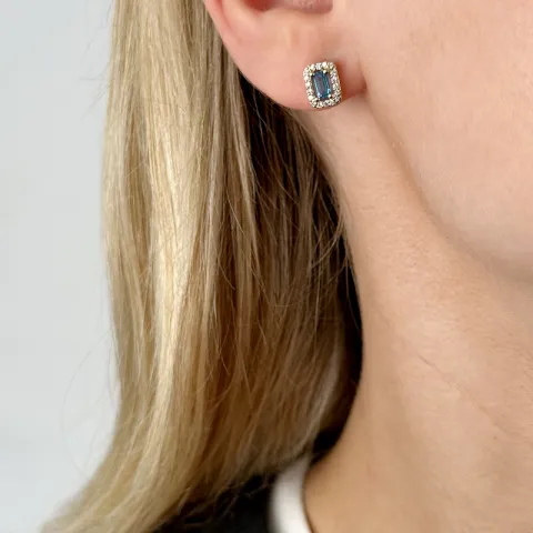 firkantet topas brillantøreringe i 14 karat guld med topas og diamant 